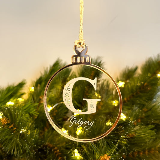 Boule de Noël transparente personnalisée – Initiale gravée