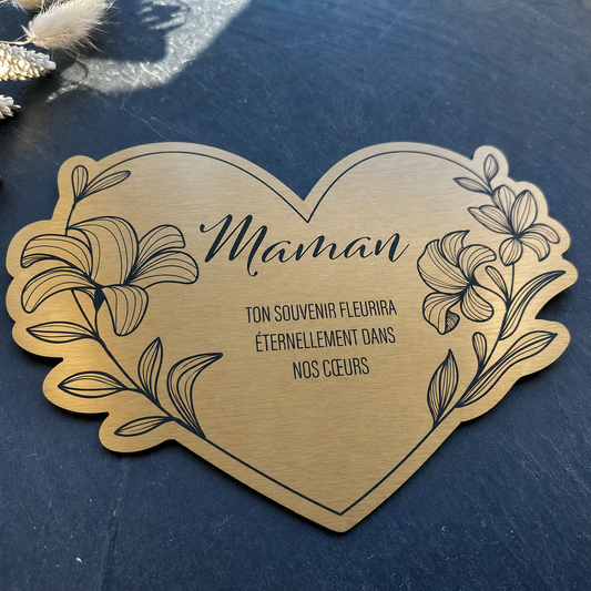 Cœur du souvenir – Plaque funéraire Lys personnalisée