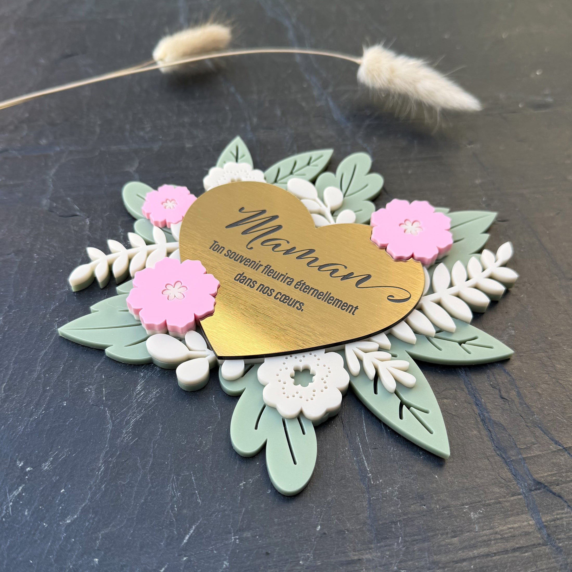 Cœur fleuri pour columbarium - 15cm -