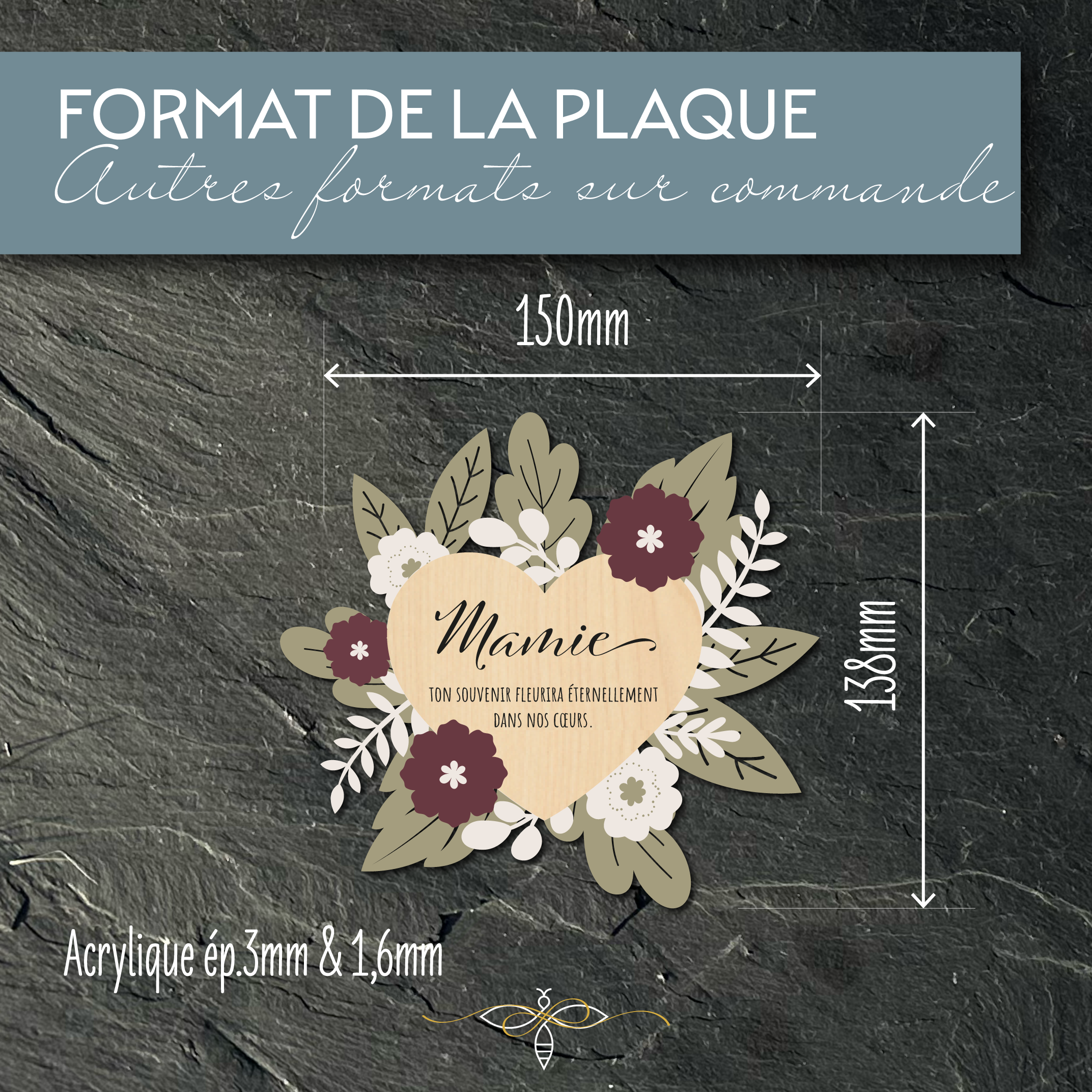 Cœur fleuri pour columbarium - 15cm -