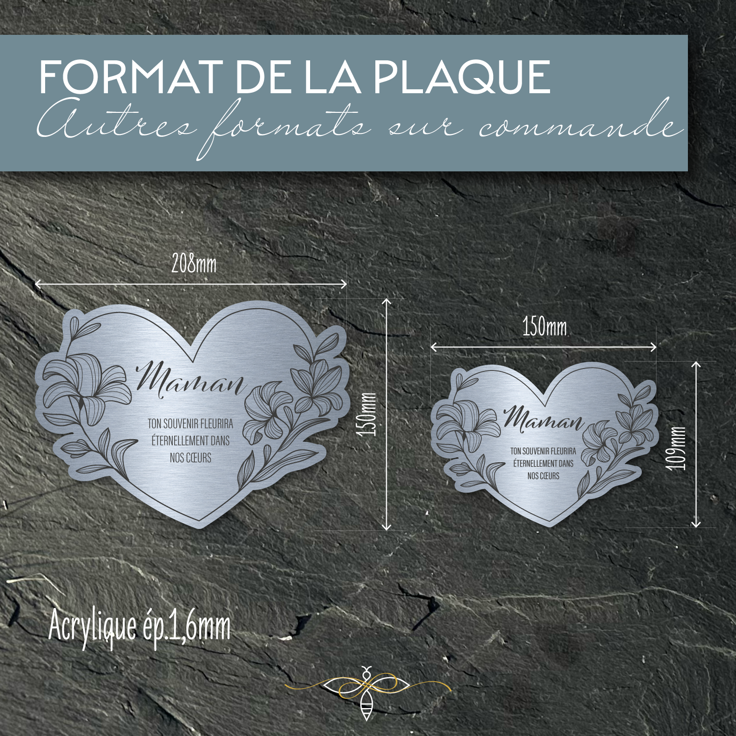 Cœur du souvenir – Plaque funéraire Lys personnalisée