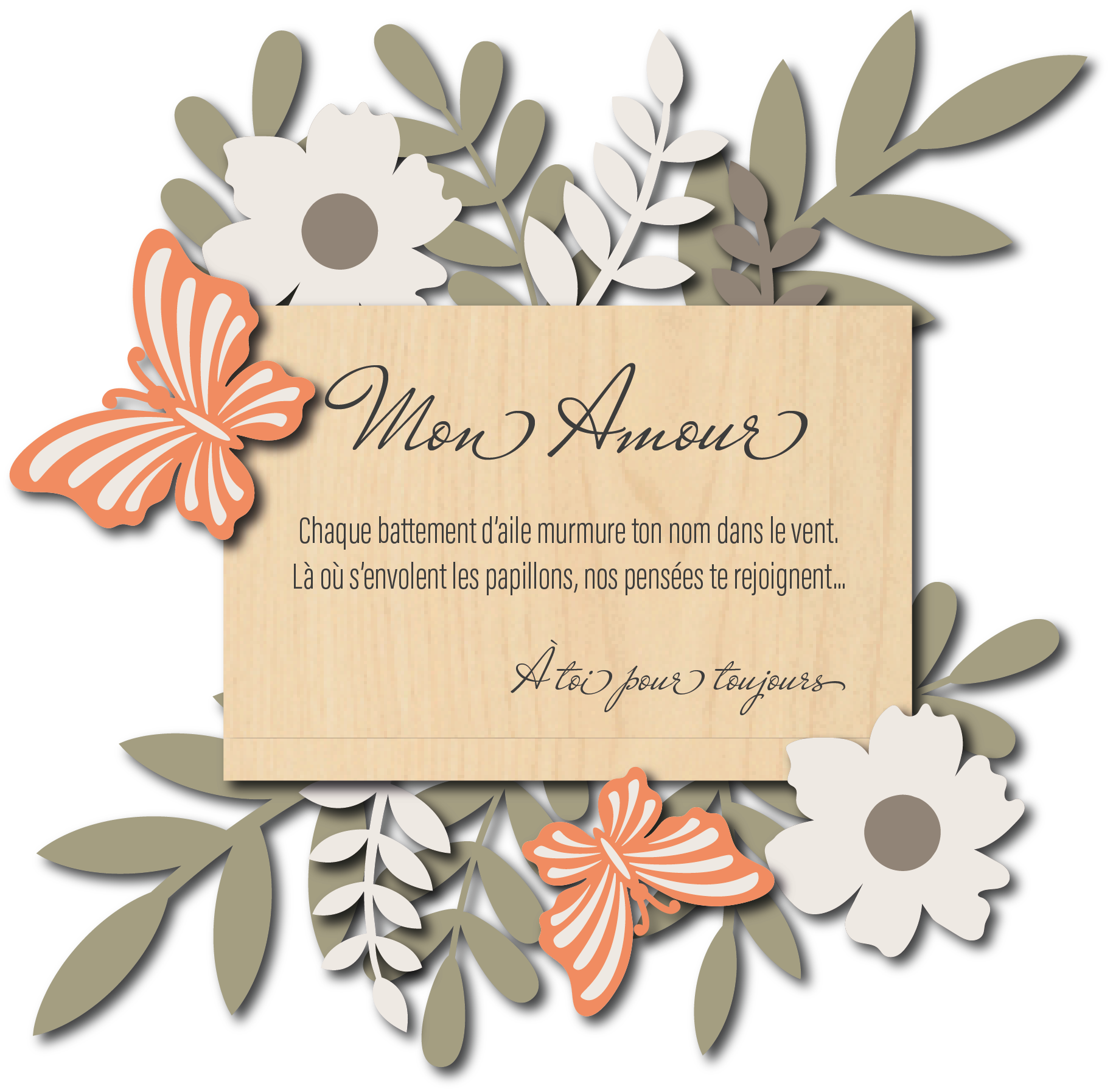 Plaque funéraire personnalisée avec papillons - 15cm