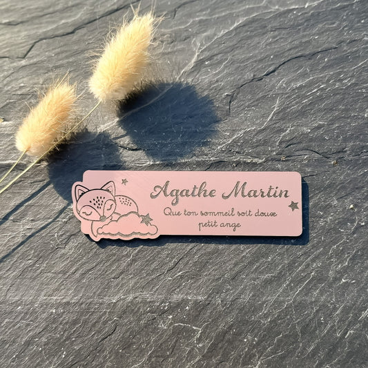 Plaque commémorative bébé motif renard sur nuage, douce et poétique