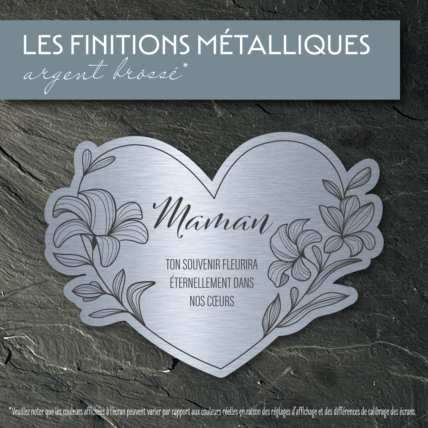 Cœur du souvenir – Plaque funéraire Lys personnalisée