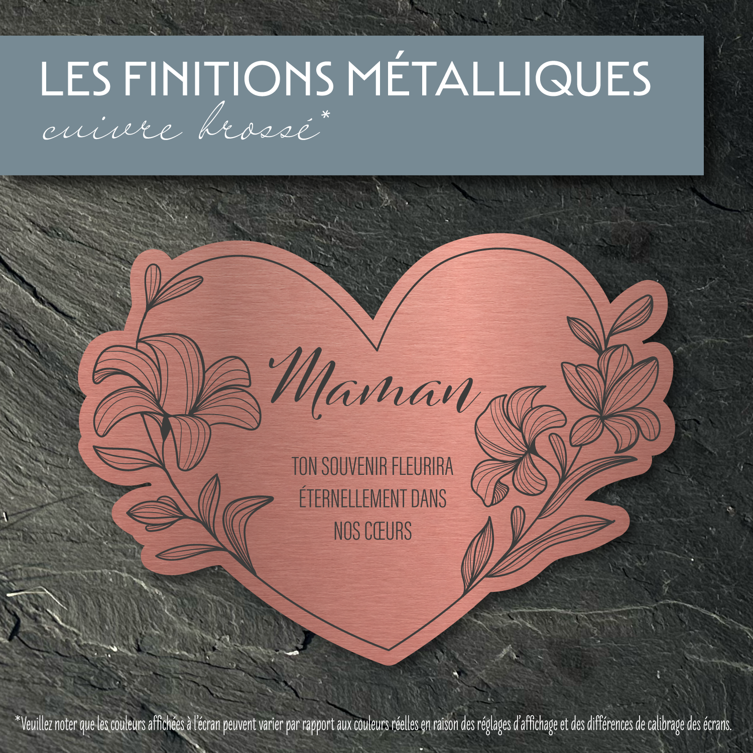 Cœur du souvenir – Plaque funéraire Lys personnalisée