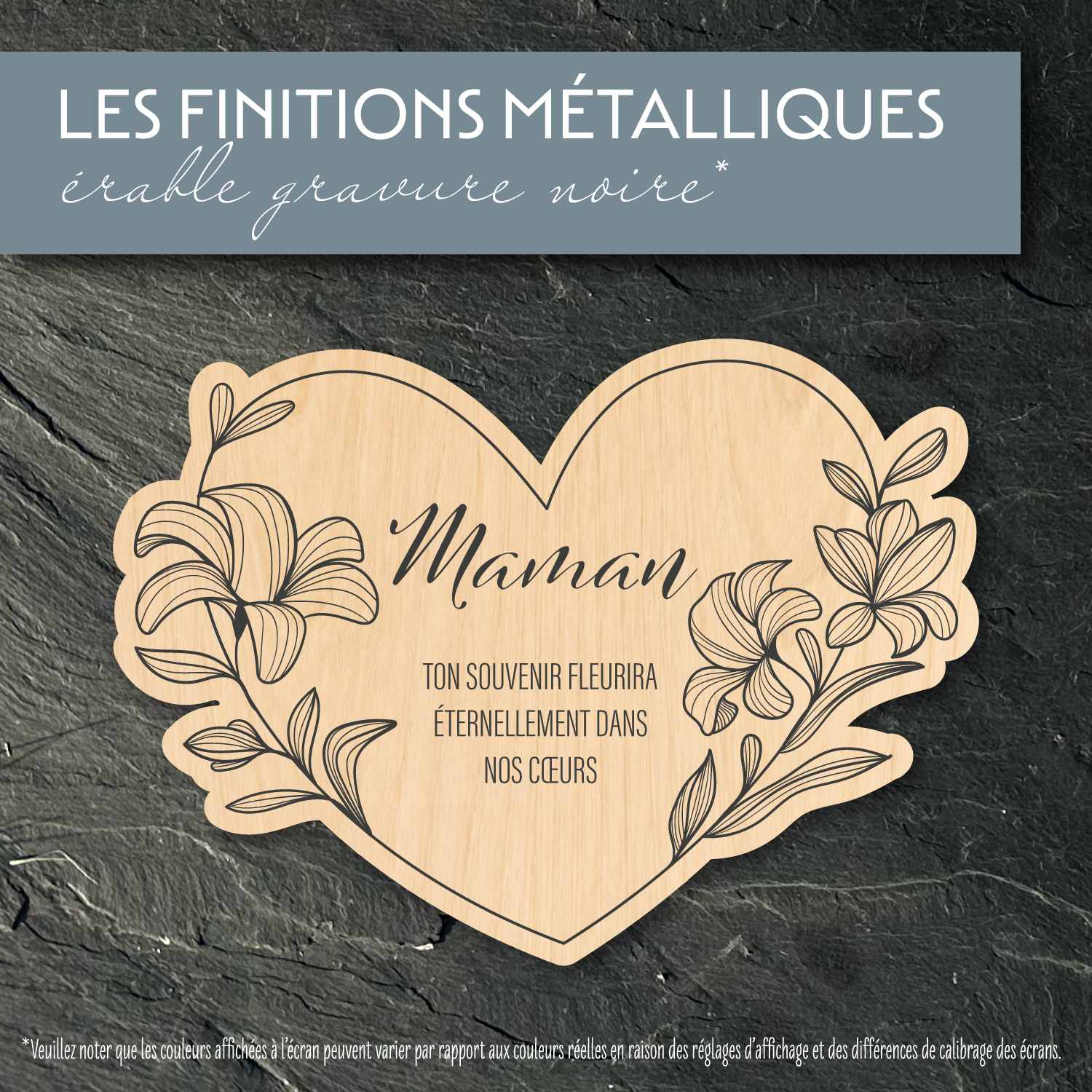 Cœur du souvenir – Plaque funéraire Lys personnalisée
